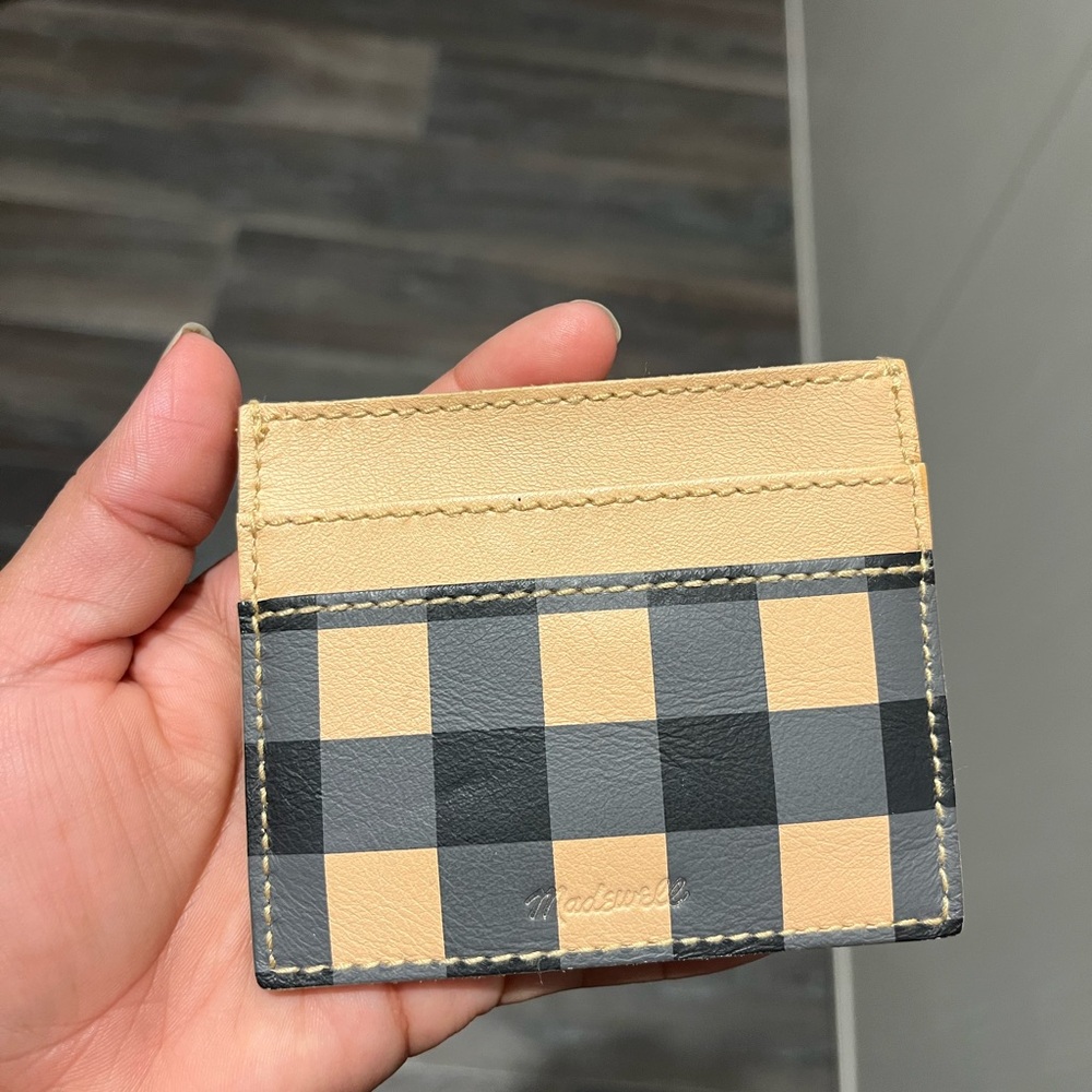 Madewell Tan and Black Checkered Card Holder